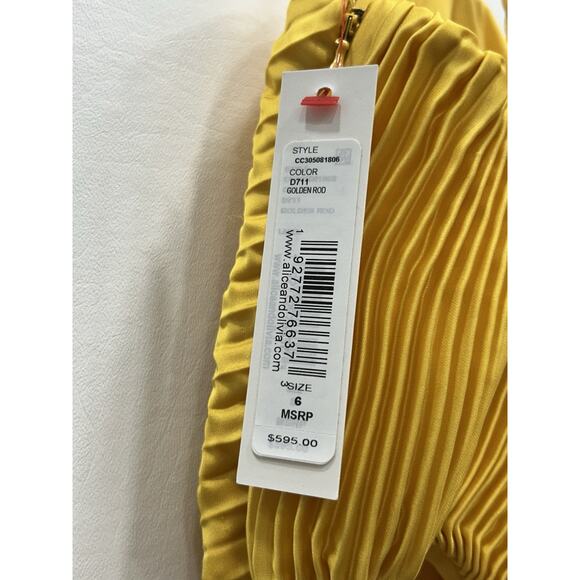 NWT Alice + Olivia Powell Yellow Pleated Wide Leg Side Cut Out Jumpsuit Size 6 - Picture 12 of 15